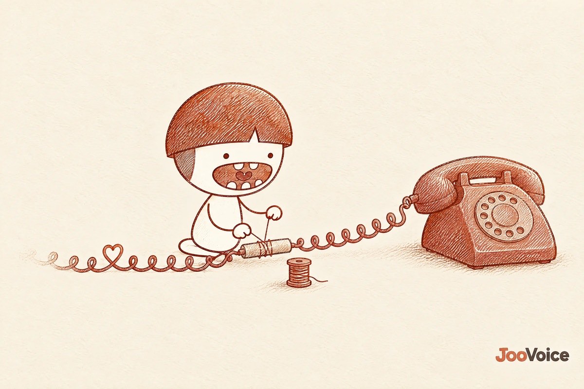 Bowlboy carefully stitching a phone cord back together